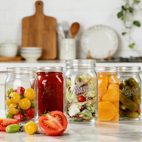 Wide Mouth Mason Jars 32 oz, 6 Pack Glass Canning Jars for Pickling, Fermenting & Food Storage, BPA Free, Airtight Seal, Microwave & Dishwasher Safe