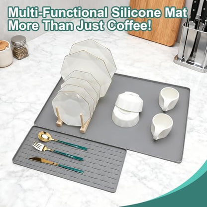 Silicone Coffee Mat, 24"X16" Heat-Resistant,Eco-friendly,Hygienic Drying Pad,Leak-Proof and Non-Slip,Removable Silicone Mat with Concave and Convex Design,（Gray 24X16） - color: Gray, size: 24" x 16"
