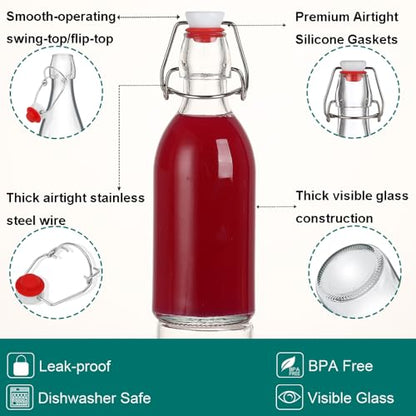 8 Pack flip top glass bottle 12 oz,swing top glass bottles 12oz with airtight lids for home brewing,kombucha,kefir,vanilla extract,beer,oil,vinegar,homemade juices,soda,beverages,2nd fermentation