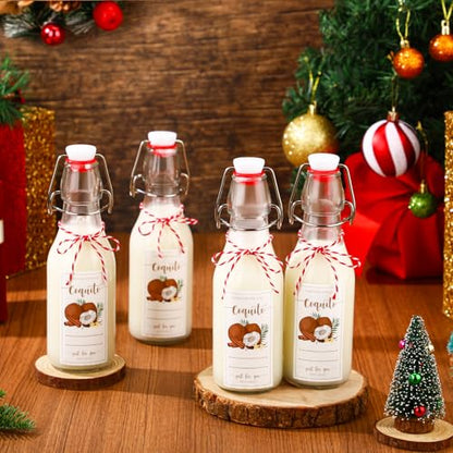 Havawish 16 Pcs Merry Christmas 8 oz Coquito Swing Top Glass Bottles with Airtight Cap Lids Labels Clear Flip Top Bottles with Stoppers for Homemade Christmas Home Brewing Beer Beverages(Coconut) - style: Coconut