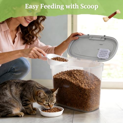 Gray White Airtight Dog Cat Food Storage Container 10 Lbs - Slim Tall Pet Food Treat Container with Lid, Scoop and Cup - Clear Plastic Dry Food Storage Bin for Dogs, Cats, Bird Seeds, Kibble, Pellets - color: Gray White