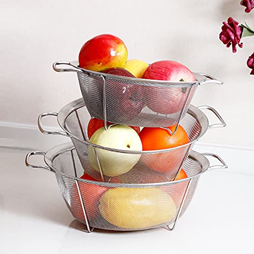 AJIODA Stainless Steel Mesh Colander Strainer Basket, 2.5 Quart Fine Mesh Net Colander with Heavy Duty Handles & Wide Rim & Resting Feet for Strain, Drain, Rinse, Fry, Steam or Cook Vegetables & Pasta - size: 2.5 Quart