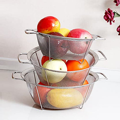 AJIODA Stainless Steel Mesh Colander Strainer Basket, 2.5 Quart Fine Mesh Net Colander with Heavy Duty Handles & Wide Rim & Resting Feet for Strain, Drain, Rinse, Fry, Steam or Cook Vegetables & Pasta - size: 2.5 Quart
