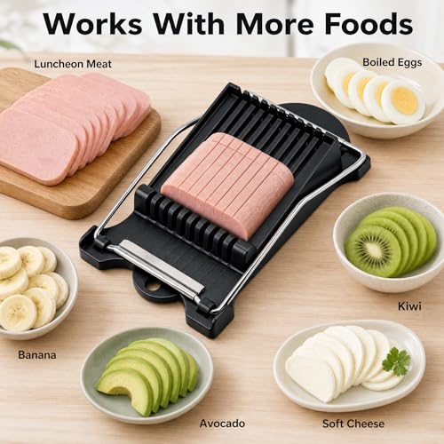 FENGCHEN Luncheon Meat Slicer, Spam Cutter with 10 Stainless Steel Wires, Slice Tool for Boiled Eggs, Banana, Avocado, Black - color: Black
