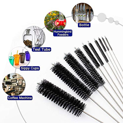 DiCUNO Straw Cleaning Brushes Set, 8 Inch Nylon Tube Brushes, Different Sizes Clean Brush for Bottle, Pipe, Keyboard, 2 Sets of Super Hard & Medium Hard