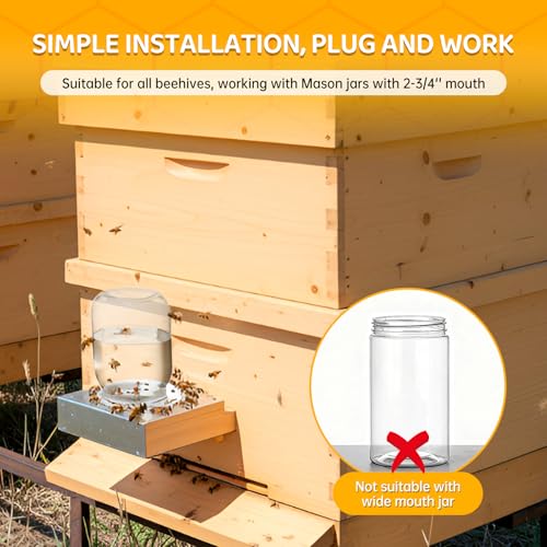 Wooden Bee Feeder for Outside Bee Hive Compatible with M ason Jar, Light Wood Bee Feeder for Hive Front Beehive Entrance, Wooden Bee Sugar Water Feeder Beekeeping Supplies, 2 Pack