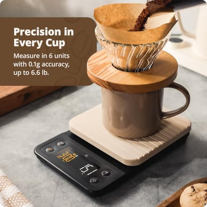 Greater Goods Coffee Scale with Timer, 0.1g Precision Digital Espresso & Pour Over Scale for Chemex, V60, Drip & Matcha Weighing, Waterproof Silicone Cover, 6.6lb Barista Brew Capacity (Birch White) - color: Birch