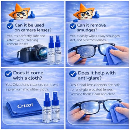 Crizal Eyeglass Lens Cleaning Solution – 2 Pack – Safe for AR-Coated Lenses – Designed & Tested by the AR Coating Experts - color: 2oz Spray / 2 Pack