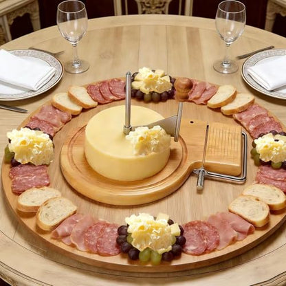 2-in-1 Multi-function Cheese Cruler Wheel for Chocolate and Tête de Moine, Cheese Curler & Girolle Shaver with Sharp Blade, Wood Base, Easy to Make Cheese Cruls, Suitable for Home, Parties