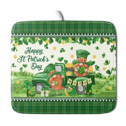 Shamrock Truck Dish Drying Mat Buffalo Check Dish Drainer Mat 16x18 inch Reversible Microfiber Quick Dry Rack Pad for Kitchen Counter Sink - color: Shamrock Truck Plaid, size: 16" x 18"