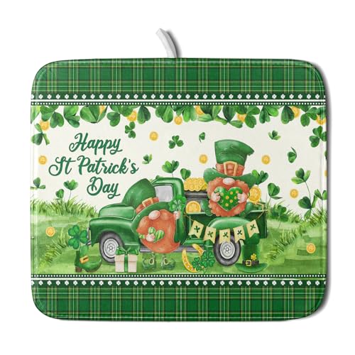Shamrock Truck Dish Drying Mat Buffalo Check Dish Drainer Mat 16x18 inch Reversible Microfiber Quick Dry Rack Pad for Kitchen Counter Sink - color: Shamrock Truck Plaid, size: 16" x 18"