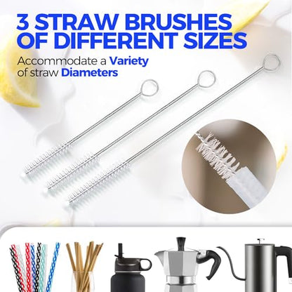 Holikme 5-Piece Bottle Brush Cleaner Set - 14" Stainless Steel Handle, 3 Straw Brushes, Cleans Water Bottles, Cups, Baby Bottles, Black & Grey - color: Black, size: 5Pack