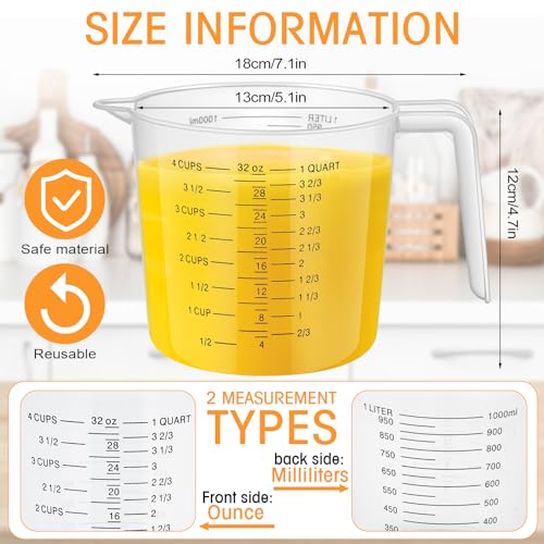 Kanayu 36 Pcs Plastic Measuring Cup Clear Measuring Mug with Spout and Handle Grip Capacity Clear Graduated Pitcher for Kitchen Flour Water Liquids(Black,32 oz, 4 Cups) - color: Black, size: 32 oz, 4 Cups