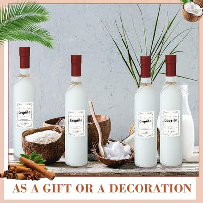 DoubleFill 8 Set Coquito Swing Top Glass Bottles 16 Oz Flip Top Brewing Bottles with Coquito Stickers Wine Airtight Caps for Home Party Milk Eggnog Kefir(Retro) - style: Retro