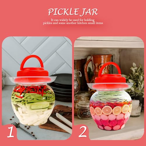 Plastic Pickle Jar 1l with Red Lid Thickened Airtight Food Storage Container Household Plastic Sealed Storage Jar for Kimchi Fermentation and Vegetable Preservation