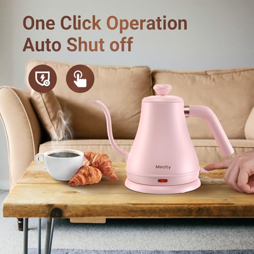 Mecity Electric Kettle Gooseneck Water Kettle Stainless Steel Tea Kettle Water Boiler Fast Heating, Auto Shut Off, 27 fl oz, 1000W, Pink - color: Pink