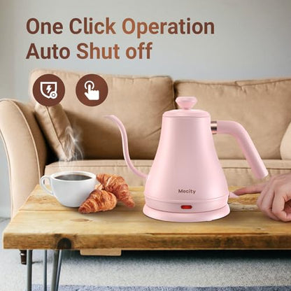 Mecity Electric Kettle Gooseneck Water Kettle Stainless Steel Tea Kettle Water Boiler Fast Heating, Auto Shut Off, 27 fl oz, 1000W, Pink - color: Pink