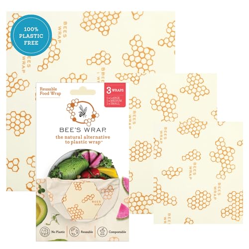 Bee's Wrap Beeswax Wraps for Food - 3 Pack of Assorted Beeswax Wraps - Small, Medium & Large Wrap - Plastic Free Made in USA Reusable Natural Food Wrap - Honeycomb Print - style: 3 Pack (Honeycomb)
