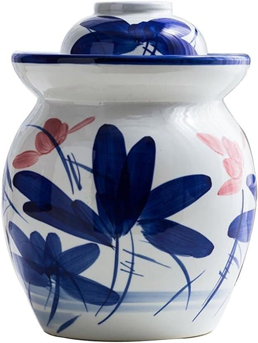 Porcelain Pickle Jar, Ceramics Fermentation Crock Pickling Pot,Fermenting Jar with Water Seal Airlock Lid(C,4kg) - color: C, size: 4kg