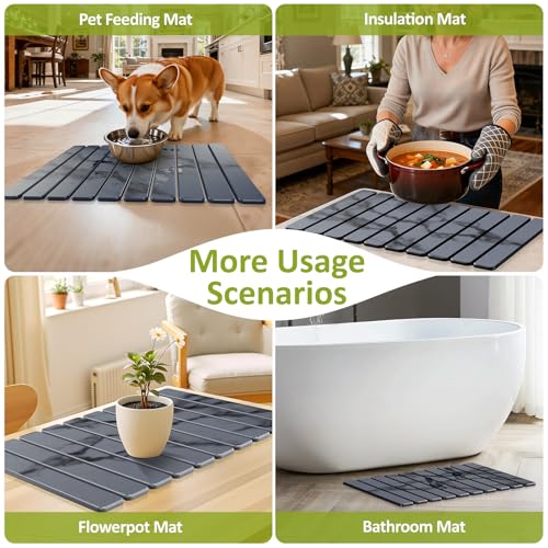 Large Stone Dish Drying Mat for Kitchen Counter, 24"(L)×16"(W), Collapsible Quick Dry Stone Dish Mats, Super Absorbent Diatomaceous Earth Drying Pad for Dishes Bottles Cups, Countertops (Marble) - color: Marble