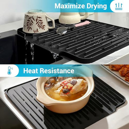Foldable Silicone Dish Drying Mat for Kitchen Counter & Sink - Quick Dry, Space Saving, Non-Slip Pad for Small Apartments & Coffee Bar Black - color: Black