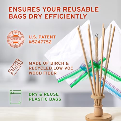 Plastic Bag and Bottle Dryer - Patented; Multi-Purpose Drying Rack Saves Money and the Planet. Folds for Easy Storage