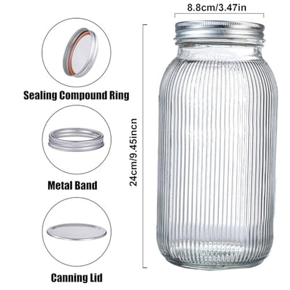 WELLIFE 64 OZ Mason Jars, 6 Pack Wide Mouth Mason Jars for Pickling, Canning, Fermenting and Food Storage, Microwave & Dishwasher Safe - color: Clear Stripe Mason Jars 64oz-6Pcs