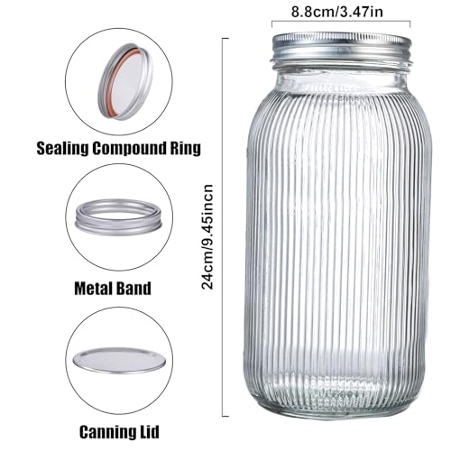 WELLIFE 64 OZ Mason Jars, 3 Pack Wide Mouth Mason Jars for Pickling, Canning, Fermenting and Food Storage, Microwave & Dishwasher Safe - color: Clear Stripe Mason Jars 64oz-3Pcs