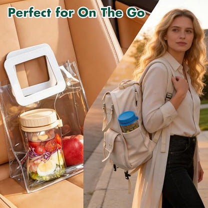 Danmu 32 oz Salad Jars with 2 Dressing Cups & Forks - Glass Mason Jar Meal Prep Containers,Wide Mouth,Leak Proof,Dishwasher Safe - Dry Wet Food Separation for Fresh Salad,Leftovers 4 Pack - color: Multicolor