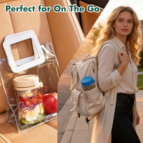 Danmu 32 oz Salad Jars with 2 Dressing Cups & Forks - Glass Mason Jar Meal Prep Containers,Wide Mouth,Leak Proof,Dishwasher Safe - Dry Wet Food Separation for Fresh Salad,Leftovers 4 Pack - color: Multicolor-B