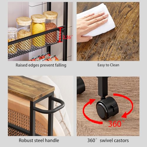 AZERPIAN Slim Rolling Cart 4 Tier Narrow Storage Cart on Wheels with MDF Board Top and Metal Handle for Small Space Kitchen Living Room Home Office Pantry Bathroom Laundry Room(16.54×5.12×30.31 inch) - size: 16.54 x 5.12 x 30.31 inch