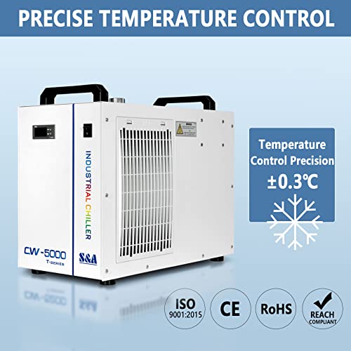 S&A CW-5000 DG Industrial Water Chiller 7L 1.14HP 2.64gpm Water Cooling System for 40W 50W 60W 70W 80W 90W 100W CO2 Laser Engraving & Cutting Machines,Cools 3868 BTU/Hour - size: CW-5000DG (US Amazon)