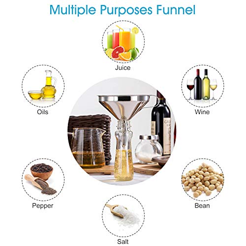 Toncoo 5-Inch Premium Stainless Steel Funnel with 200 Mesh Food Strainer, Kitchen Funnel for Bottles