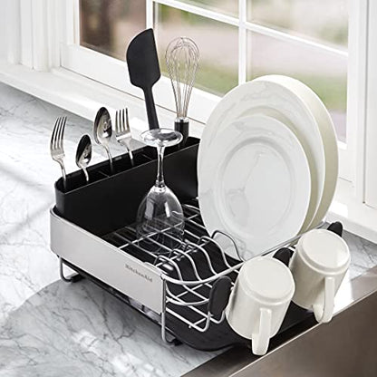 KitchenAid Compact, Space Saving Rust Resistant Dish Rack with Removable Flatware Caddy and Angled Self Draining Drainboard, 16.06-Inch, Black (Pack of 4) - color: Black, size: Compact (Pack of 4)