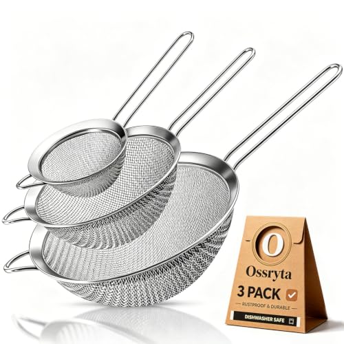 Fine Mesh Strainer Set of 3 - Stainless Steel Sieve with Handles for Kitchen, Multipurpose Metal Wire Strainers for Flour, Rice, Quinoa, Pasta, Tea, Noodles & Food (2.8", 4.7", 7")
