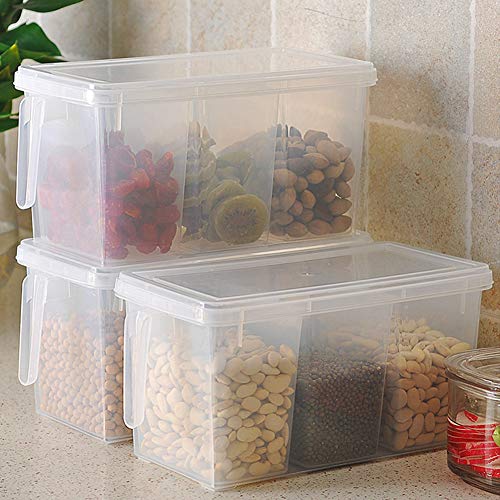 2 Pack Plastic Divided Veggie Storage Containers with Lids and Handles for Fridge Storage Organizer Boxes for Refrigerator Produce Beans Fruits Organzation - style: 2Pack with 6 dividers