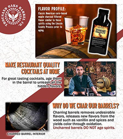 Tennessee Bourbon Whiskey Making Bootleg Kit w/Chalkboard & Book- Thousand Oaks Barrel Co. – Make & Age Spirits in an Oak Cask Keg Mini Barrel - Best Father’s Day Gift Ever (5L)