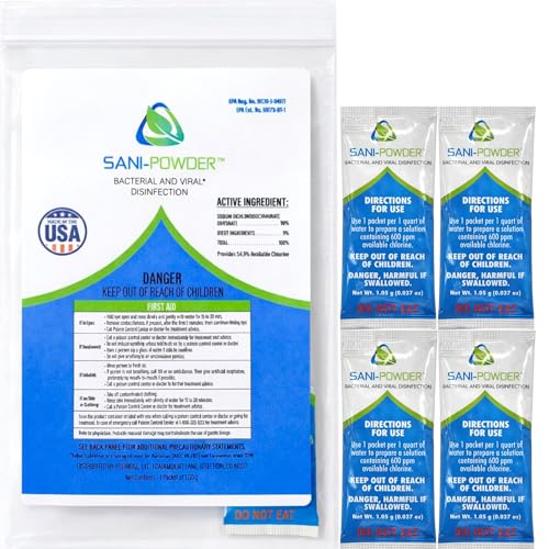 Sani-Powder HOCl Cleaning Powder – Fast-Dissolving Granules for Hard, Non-Porous Surfaces – Multi-Surface Cleaner, Easy-Mix Concentrate, Low Odor, No Residue – Quart Pack (4 Packets) - size: 0.04 Ounce (Pack of 4)