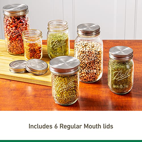 Ball Jar Stainless Steel One-Piece Mason Jar Lids, Regular Mouth, 6-Pack - style: 6 Count Regular Mouth for Storage
