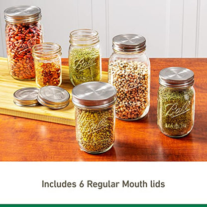 Ball Jar Stainless Steel One-Piece Mason Jar Lids, Regular Mouth, 6-Pack - style: 6 Count Regular Mouth for Storage