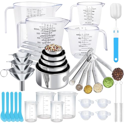 Measuring Cups and Spoons Set 35 Pcs, 11 Stainless Steel Nesting Measuring Spoons and Cups with 12 Measuring Cups, 3 Funnel, 3 Brush, 5 Spoons, 1 Ruler, Measuring Cup Set for Kitchen Baking Liquid Dry - color: 35 Piece