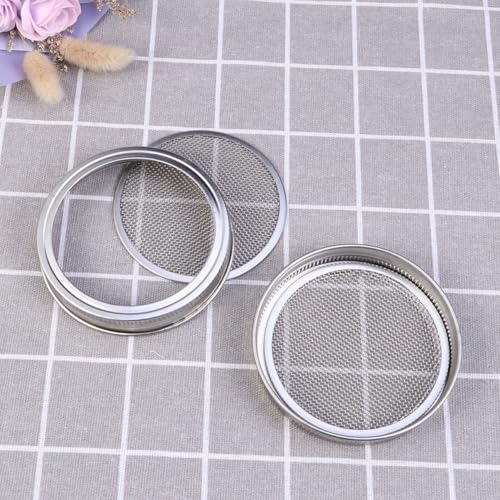 PRETYZOOM 3pcs Food Grade Sprouting Lids for Wide Mouth Mason Jars Stainless Steel Mesh Covers Strainer Function for Seed Germination and Fermentation - size: 7.00X7.00X1.00CM