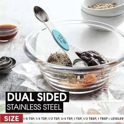 Spring Chef Stainless Steel Magnetic Measuring Spoons Set of 8 with Leveler, Nesting Metal Teaspoon & Tablespoon Measuring Spoons, Fits in Spice Jars, Kitchen Gadgets for Baking & Cooking - Aqua Sky - color: Blue (Aqua Sky), size: 1-Pack