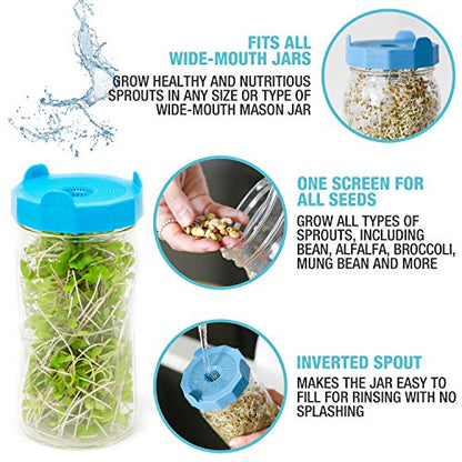 Masontops Bean Screen Plastic Mason Jar Sprouting Lids Mason Jar Sprouting Kit – For Growing Broccoli Seeds, Alfalfa, Mung Bean Sprouts – Wide Mouth Seed Sprouting Jar Lids Sprouting Kit Mason Jar - size: Bean Screens Kit (2 Screens)