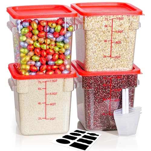 8QT NSF Food Storage Containers: 8 PCS[Food Grade][Hot&Cold Resistant] Clear Food Storage Containers with Scales Handles for Home Restaurant Kitchen Storage Pizza Proof Dough, BPA Free (N6) - color: D-8QT-4PCS-RED