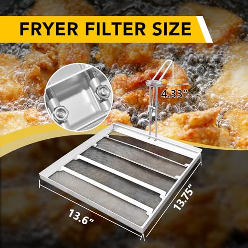 Commercial Deep Fryer Filter Skimmer Basket (13.75" x 13.6") – Stainless Steel 550 Micron Mesh Oil Filter Screen for High-Volume Frying, Heavy-Duty Oil Strainer, Manual Included