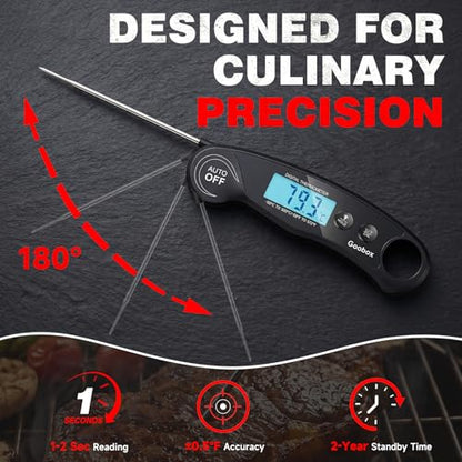 Meat Thermometer Digital, 1 Sec Instant Read, ±0.5°F, Waterproof | IPX5 Waterproof, Large Backlit Display, Magnetic Back, 4.1-Inch Probe, for Grilling, BBQ, Smoker and Cooking - color: Black