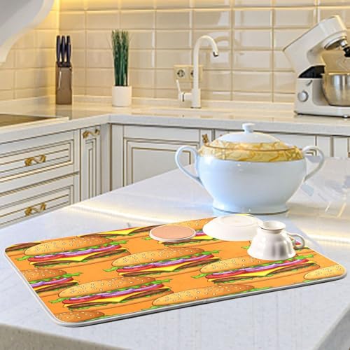 Cheeseburger Tomato Onion Dish Drying Mat Kitchen Dish Drying Pad Absorbent Microfiber Dish Drainer Mat for Sinks Draining Racks Coffee Bar 18x24 Inch - size: 18x24in