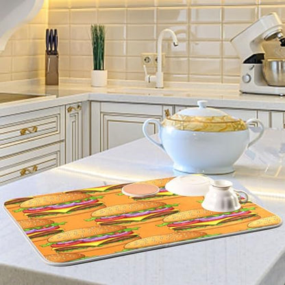 Cheeseburger Tomato Onion Dish Drying Mat Kitchen Dish Drying Pad Absorbent Microfiber Dish Drainer Mat for Sinks Draining Racks Coffee Bar 18x24 Inch - size: 18x24in