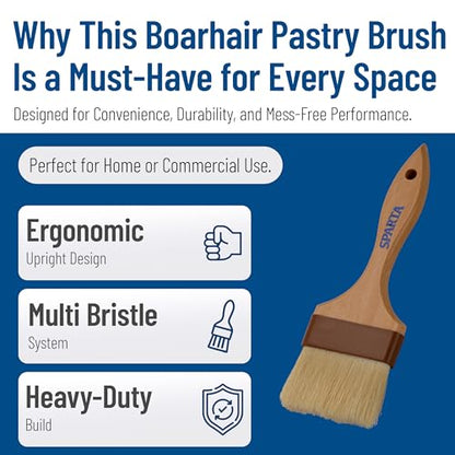 SPARTA Kitchen Basting Brush – 4037500 Basting Brush for Cooking Flat Boar Bristle Brush, Hardwood Handle for Kitchens, Restaurants, Catering, High Heat Food Prep, 3in, Pack of 12 - size: 3" Wide Flat Brush